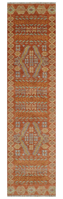 Rust, Beige and Blue Hand knotted Traditional Multi Size Oriental wool Area Rug