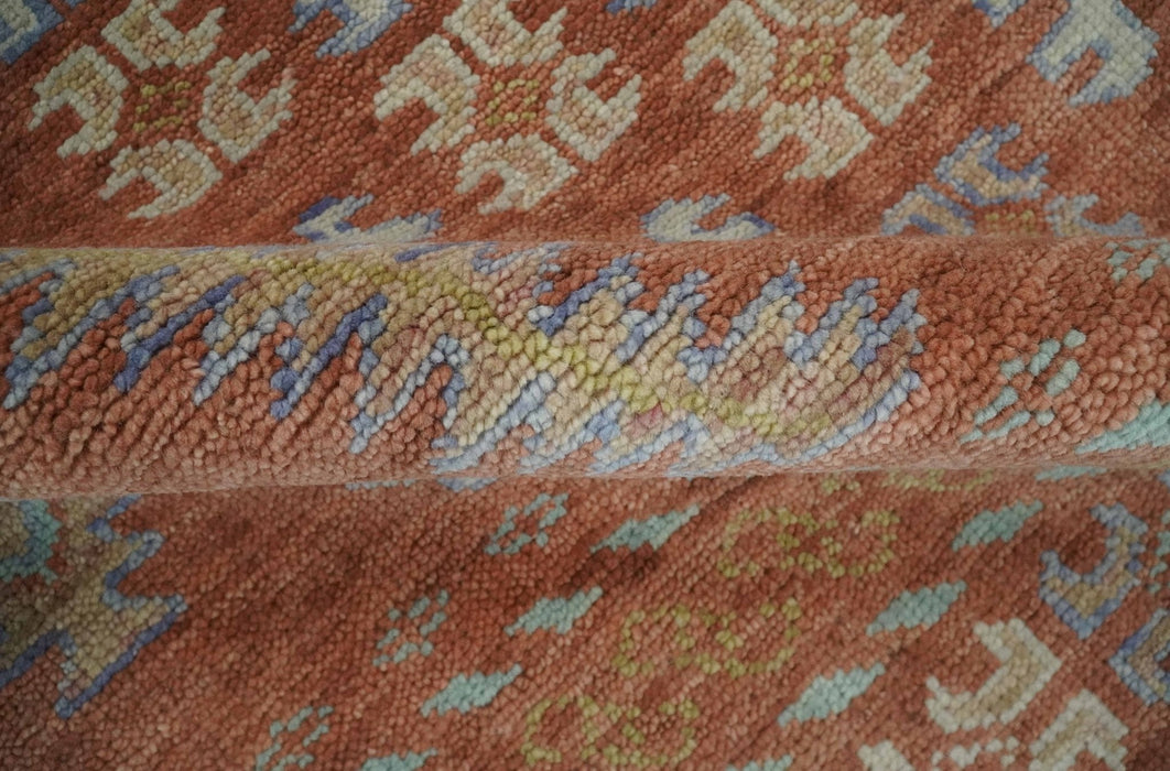 Rust, Beige and Blue Hand knotted Traditional Multi Size Oriental wool Area Rug