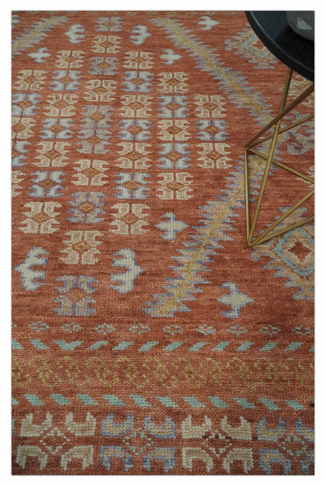 Rust, Beige and Blue Hand knotted Traditional Multi Size Oriental wool Area Rug