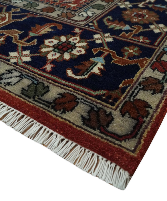 Rust, Blue and Beige Hand Knotted Antique 8x10 Traditional Wool Rug