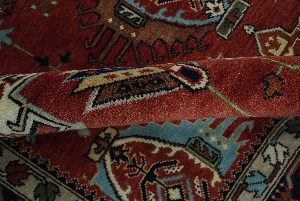 Rust, Blue and Beige Hand Knotted Antique 8x10 Traditional Wool Rug