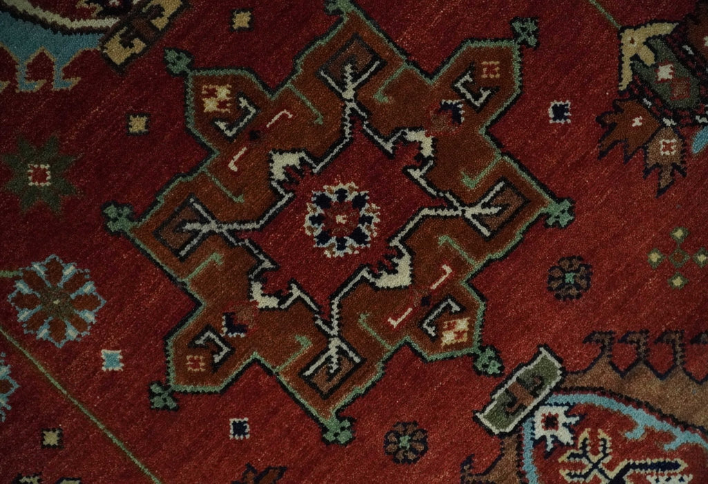 Rust, Blue and Beige Hand Knotted Antique 8x10 Traditional Wool Rug