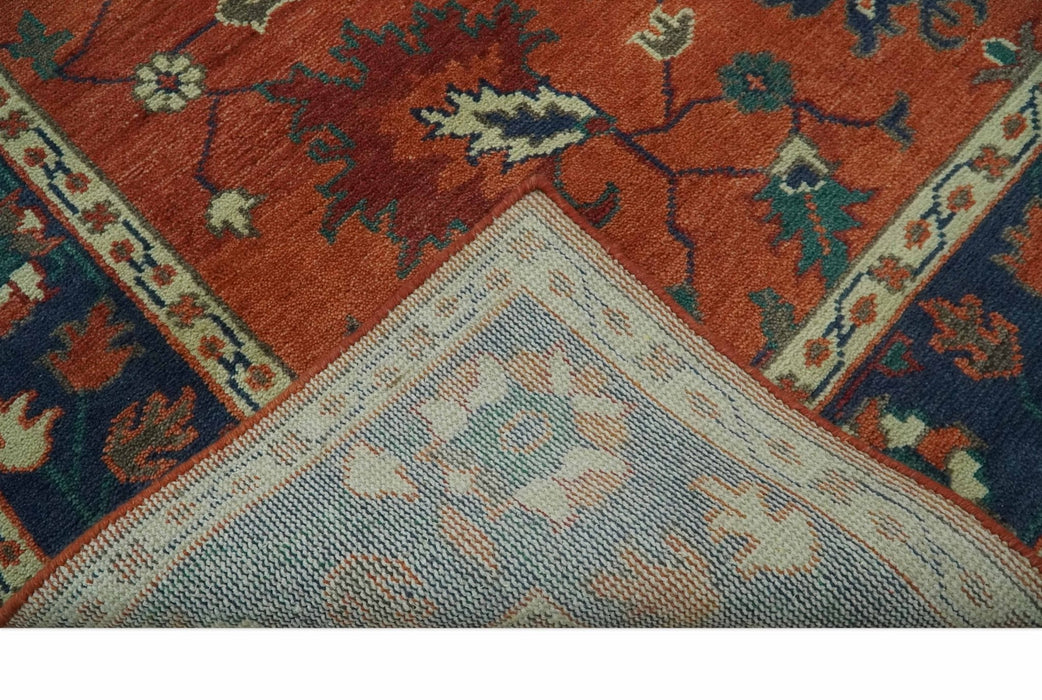 Rust, Blue and Beige Hand Knotted Oriental Oushak Multi Size wool Area Rug
