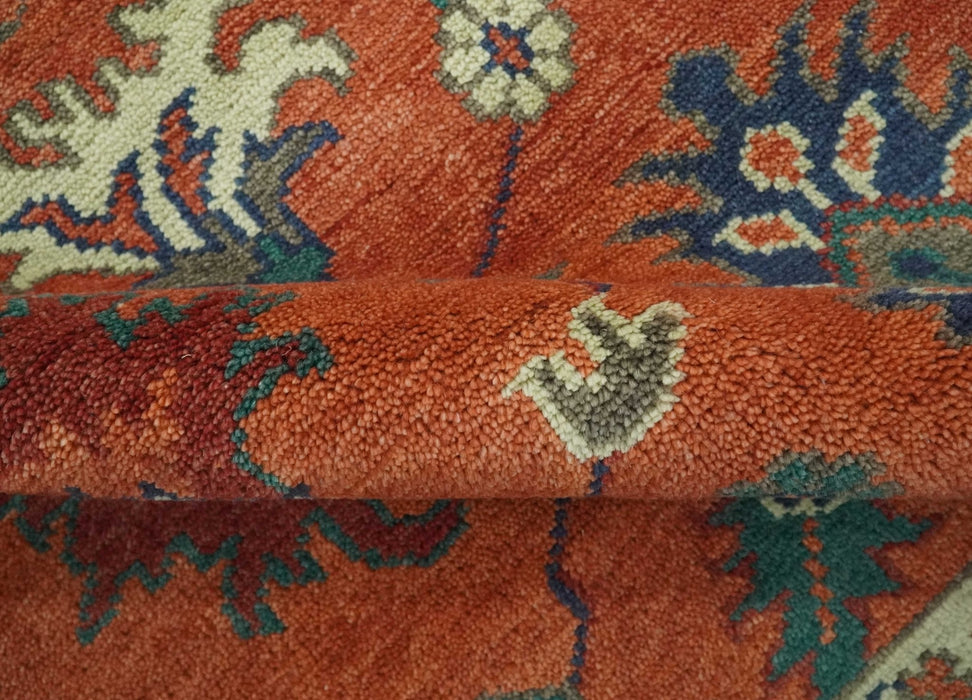 Rust, Blue and Beige Hand Knotted Oriental Oushak Multi Size wool Area Rug