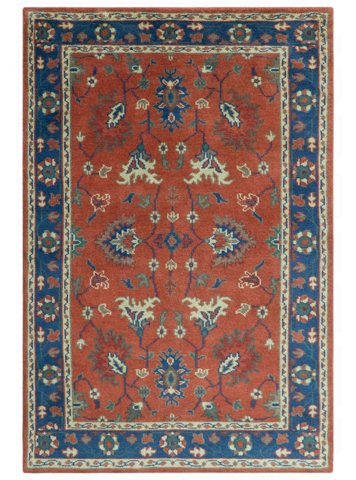 Rust, Blue and Beige Hand Knotted Oriental Oushak Multi Size wool Area Rug