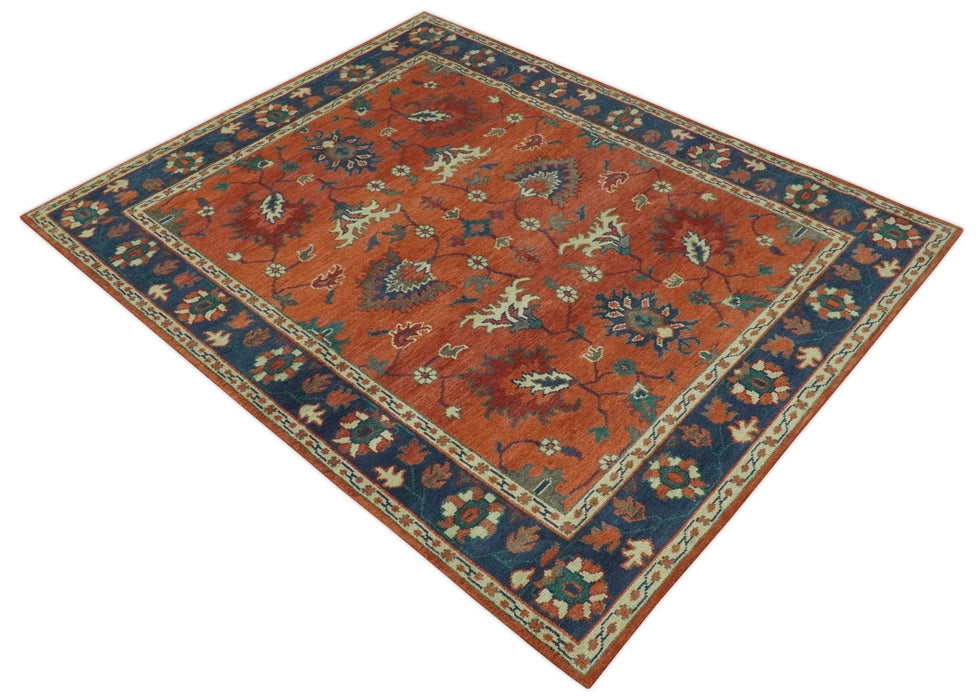 Rust, Blue and Beige Hand Knotted Oriental Oushak Multi Size wool Area Rug