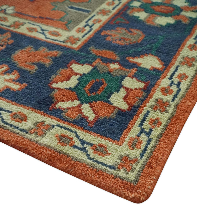 Rust, Blue and Beige Hand Knotted Oriental Oushak Multi Size wool Area Rug