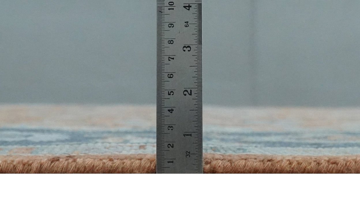 Rust, Blue and Silver Hand Knotted Traditional Multi Size Oushak Wool Area Rug