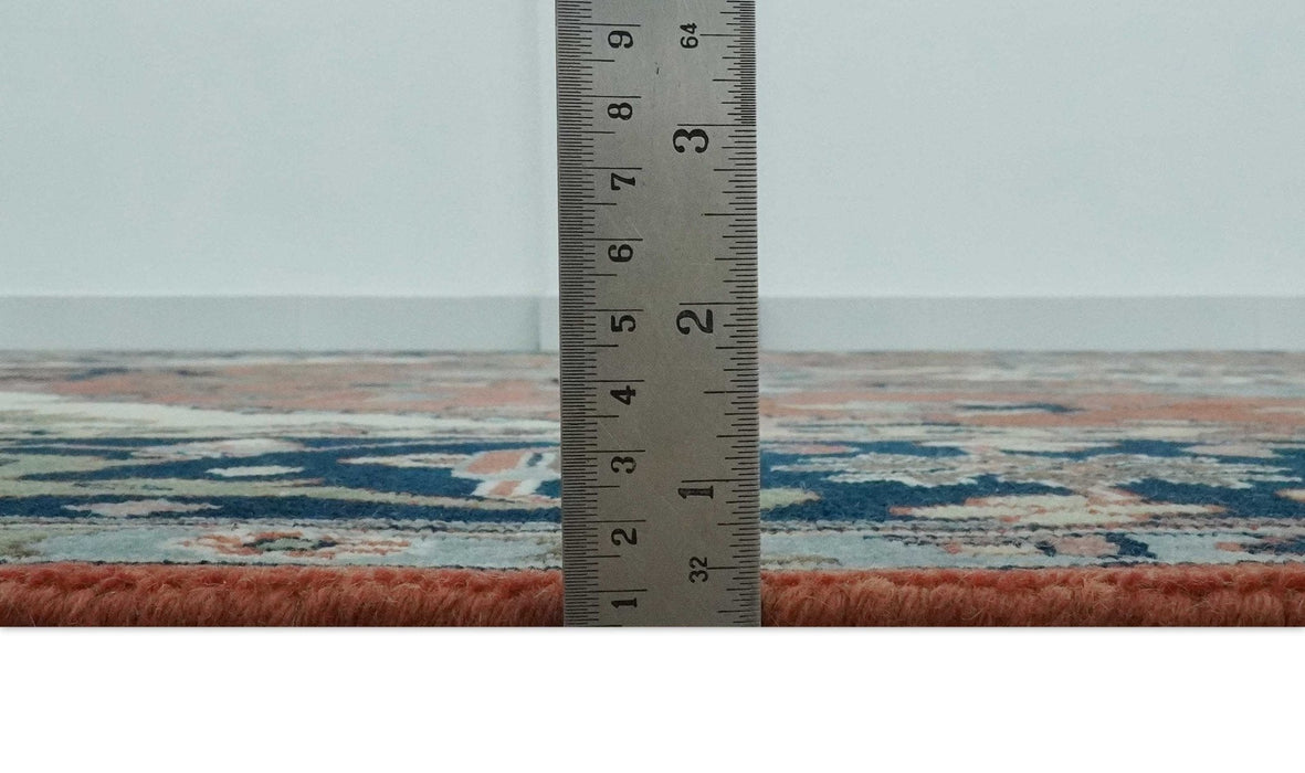 Rust, Ivory and Blue Fine Hand Knotted Traditional Heriz 9x12 wool area rug