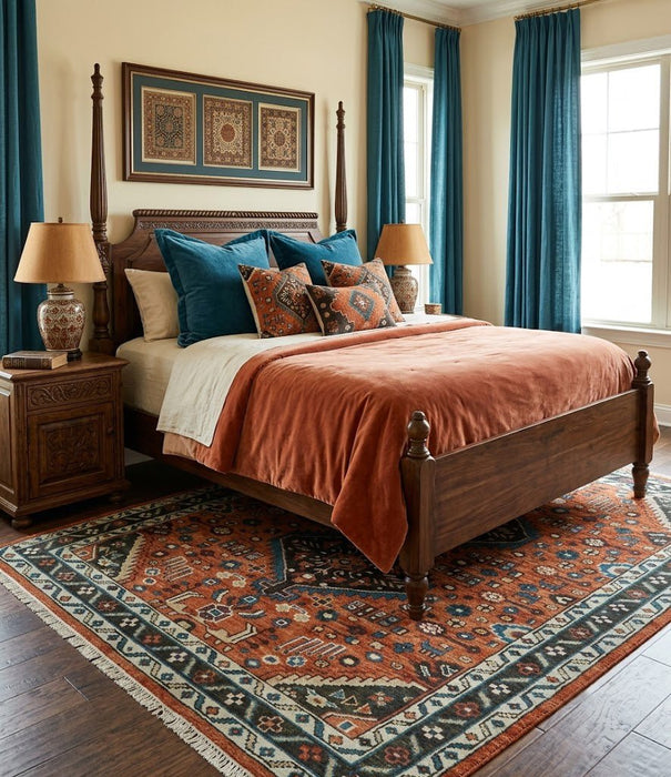 Rust, Ivory and Brown Oriental Traditional Hand knotted Multi Size Area Rug