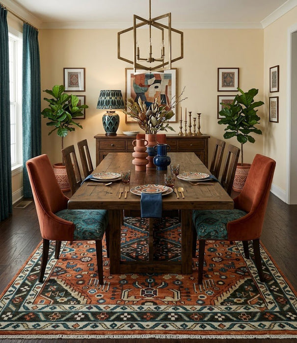 Rust, Ivory and Brown Oriental Traditional Hand knotted Multi Size Area Rug