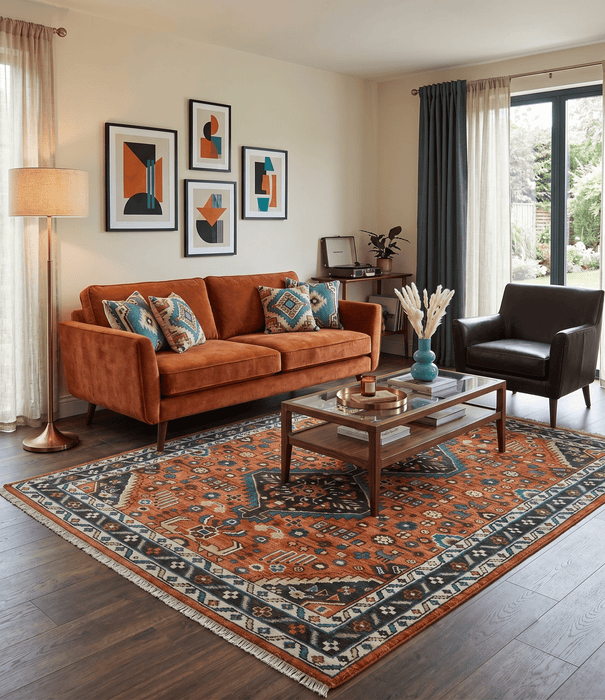 Rust, Ivory and Brown Oriental Traditional Hand knotted Multi Size Area Rug