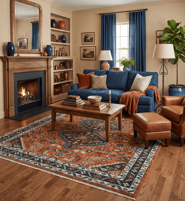 Rust, Ivory and Brown Oriental Traditional Hand knotted Multi Size Area Rug