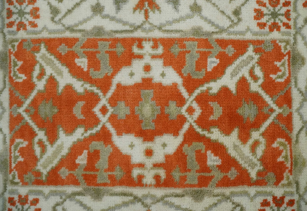Rust, Ivory and Olive hand knotted 2x3 Oriental Oushak Wool Area Rug