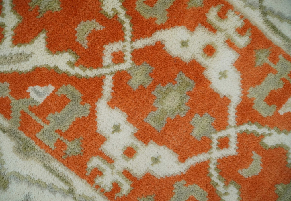 Rust, Ivory and Olive hand knotted 2x3 Oriental Oushak Wool Area Rug