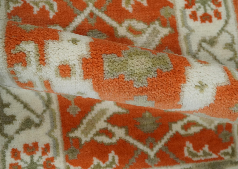 Rust, Ivory and Olive hand knotted 2x3 Oriental Oushak Wool Area Rug