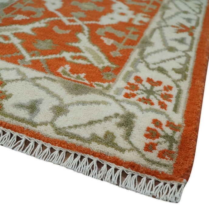Rust, Ivory and Olive hand knotted 2x3 Oriental Oushak Wool Area Rug