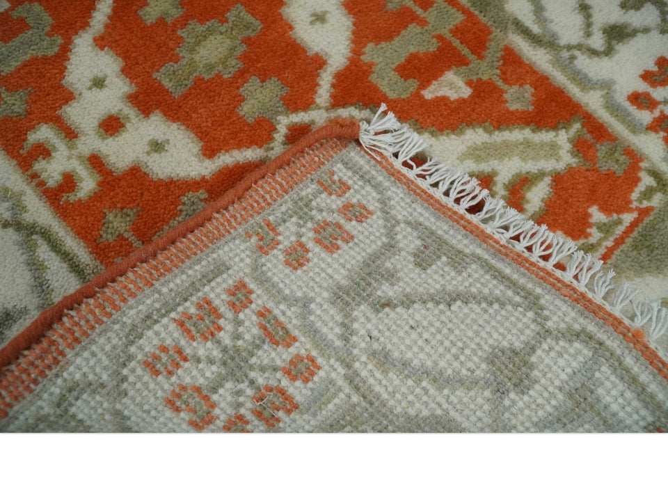 Rust, Ivory and Olive hand knotted 2x3 Oriental Oushak Wool Area Rug