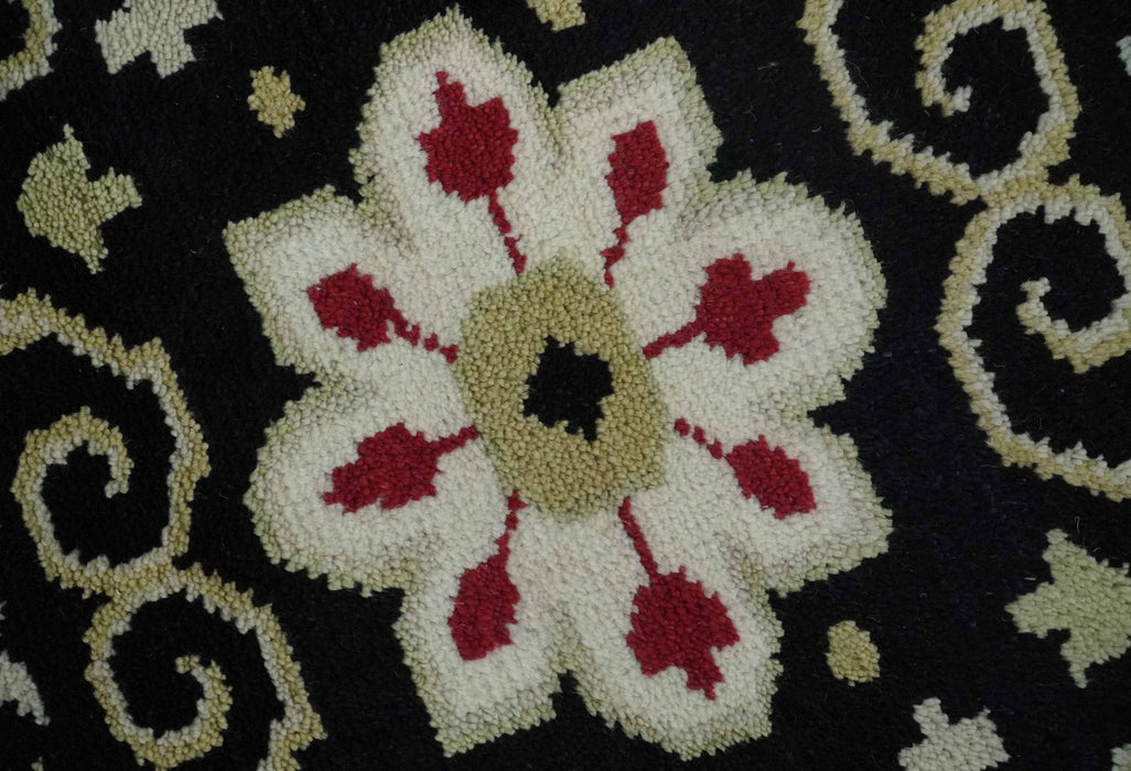 Red, Ivory, Black and Beige 8x10 Hand Knotted Traditional Heriz wool Rug