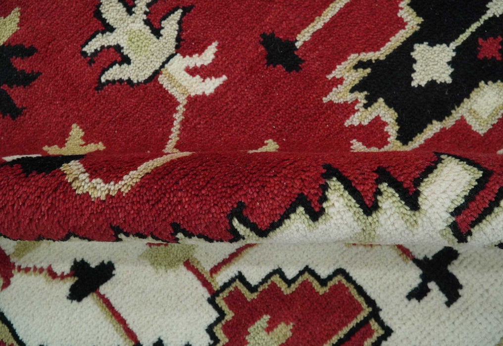 Red, Ivory, Black and Beige 8x10 Hand Knotted Traditional Heriz wool Rug