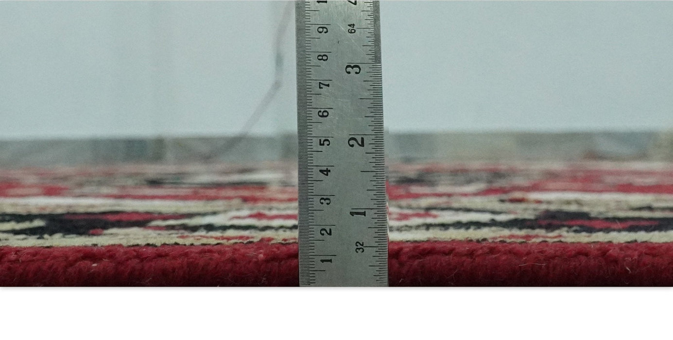 Red, Ivory, Black and Beige 8x10 Hand Knotted Traditional Heriz wool Rug