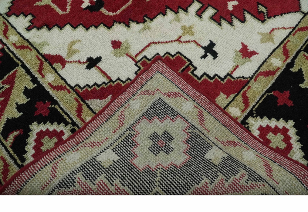 Rust, Ivory, Black and Beige Hand Knotted Traditional Heriz Multi Size wool area Rug