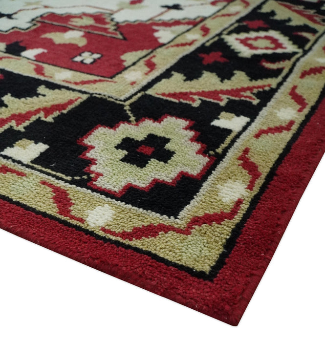 Rust, Ivory, Black and Beige Hand Knotted Traditional Heriz Multi Size wool area Rug