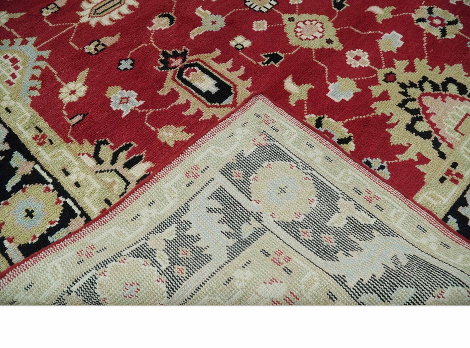 Rust, Olive and Black 8x10 Hand Knotted Traditional Oriental Wool Area Rug