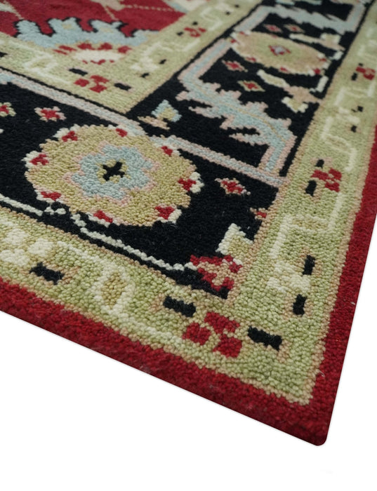 Rust, Olive and Black 8x10 Hand Knotted Traditional Oriental Wool Area Rug