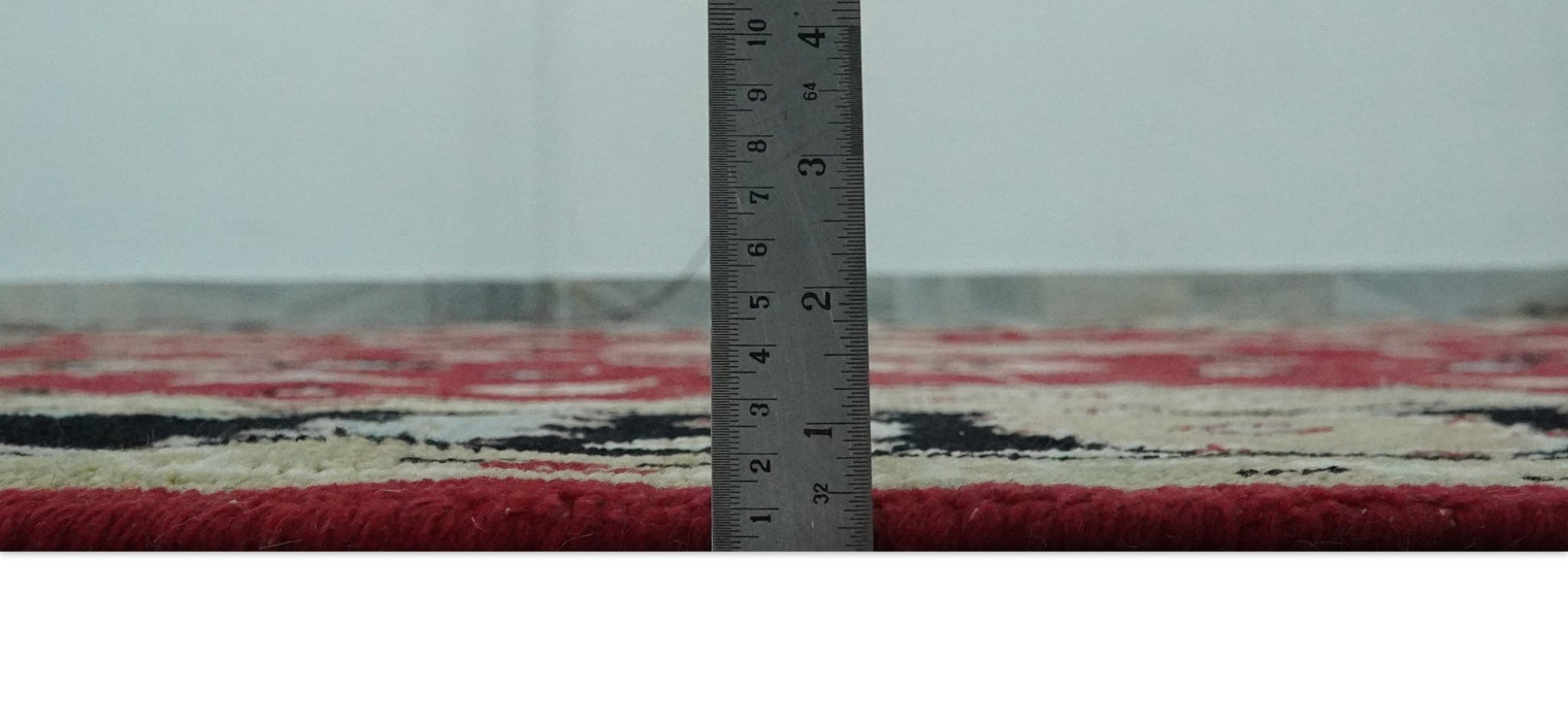 Rust, Olive and Black 8x10 Hand Knotted Traditional Oriental Wool Area Rug