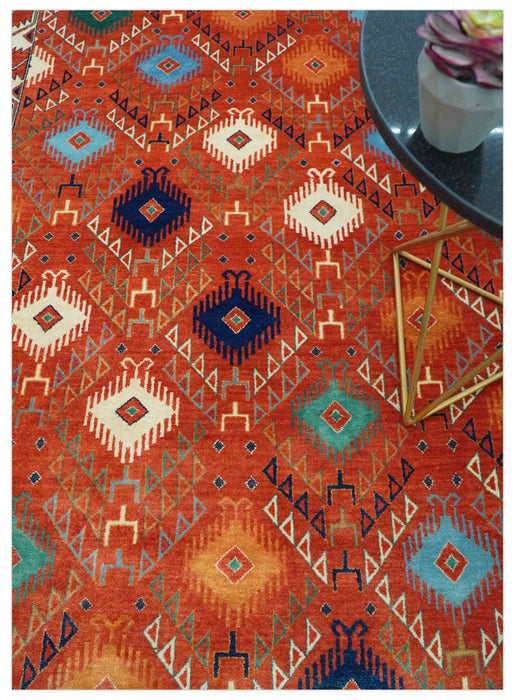Rust Traditional Tribal Design 8x11.7 Hand Knotted wool Area Rug