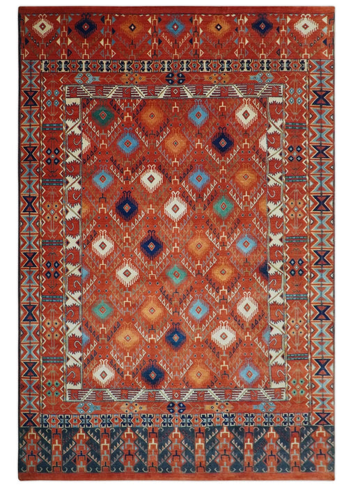 Rust Traditional Tribal Design 8x11.7 Hand Knotted wool Area Rug