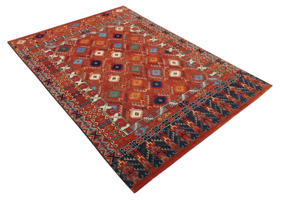 Rust Traditional Tribal Design 8x11.7 Hand Knotted wool Area Rug