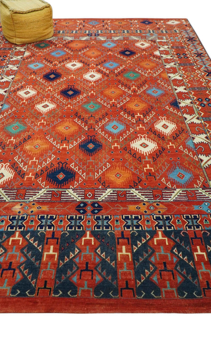 Rust Traditional Tribal Design 8x11.7 Hand Knotted wool Area Rug