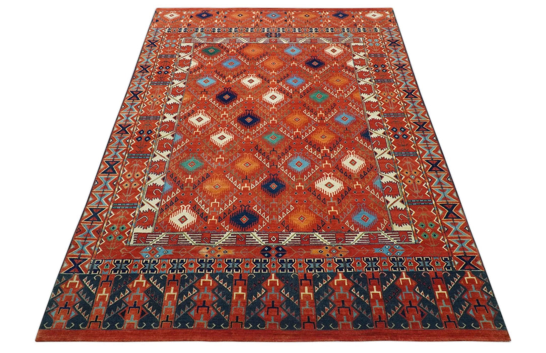 Rust Traditional Tribal Design 8x11.7 Hand Knotted wool Area Rug
