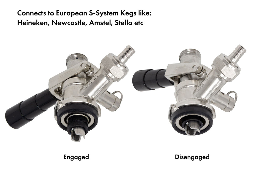 S System Keg Tap Coupler with Black Lever Handle