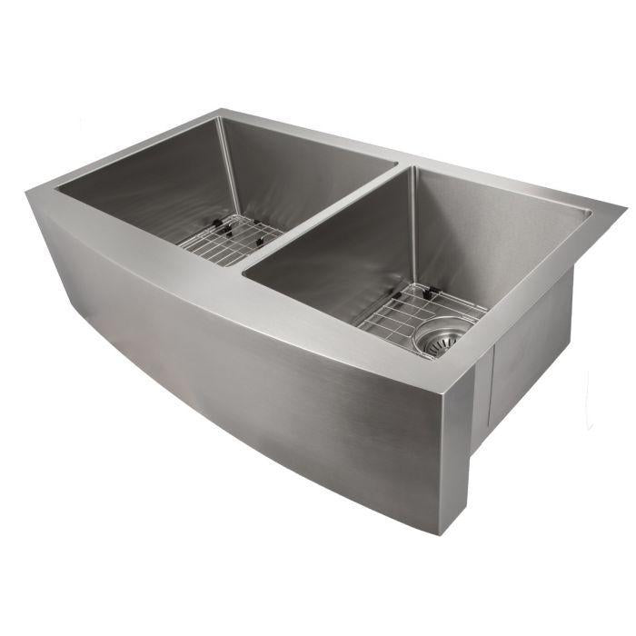 ZLINE 36 in. Courchevel Farmhouse Apron Mount Double Bowl Stainless Steel Kitchen Sink with Bottom Grid, SA60D-36