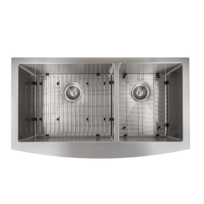 ZLINE 36 in. Courchevel Farmhouse Apron Mount Double Bowl Stainless Steel Kitchen Sink with Bottom Grid, SA60D-36