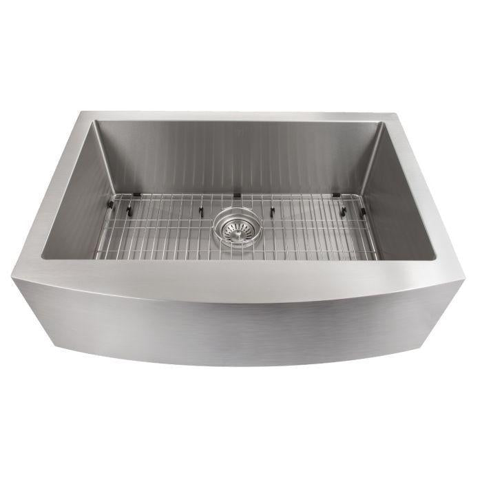 ZLINE 33 in. Vail Farmhouse Apron Mount Single Bowl Stainless Steel Kitchen Sink with Bottom Grid, SAS-33