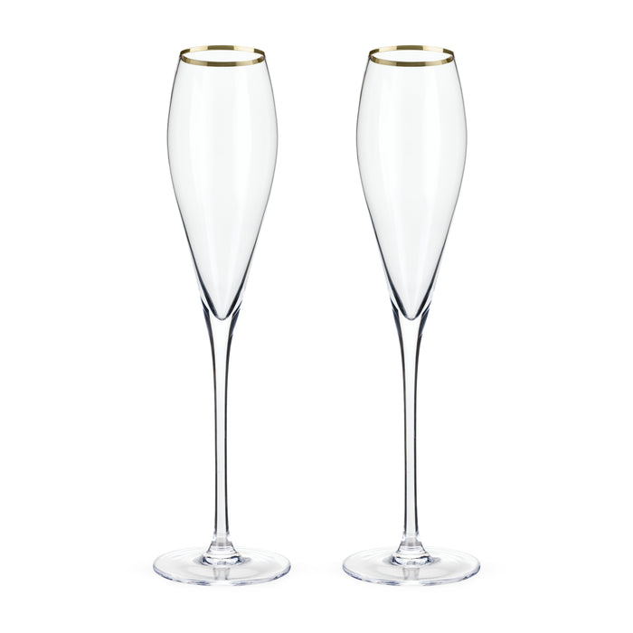 Gold-Rimmed Crystal Champagne Flutes Set of 2