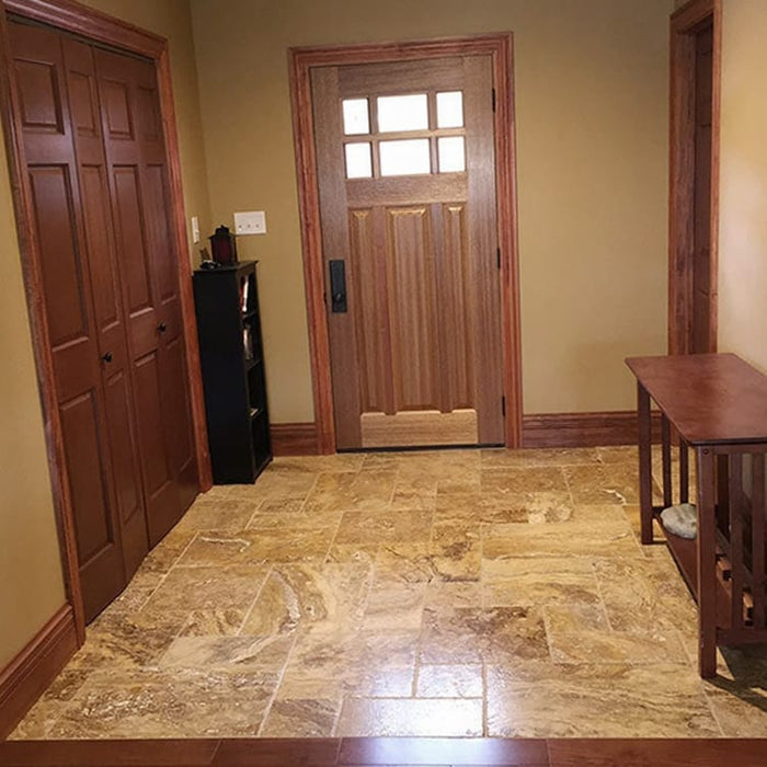Scabos Antique Pattern Brushed, Chiseled, and Partially Filled Travertine Tile - Livfloors Collection