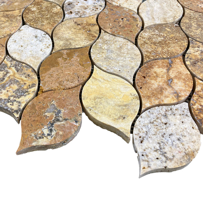 Scabos Travertine Leaf Design on 12" x 12" Mesh Mosaic Tile - Belair Collection