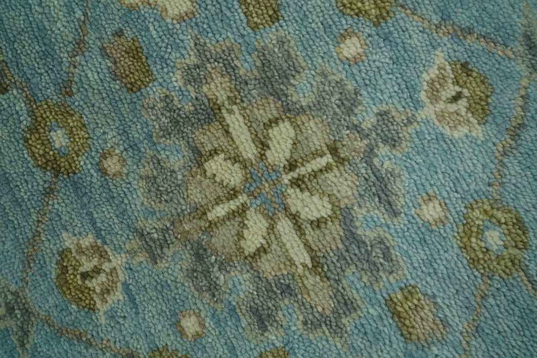 Sea Blue, Green and Ivory 8x10 Hand Knotted Traditional Oriental Oushak wool rug