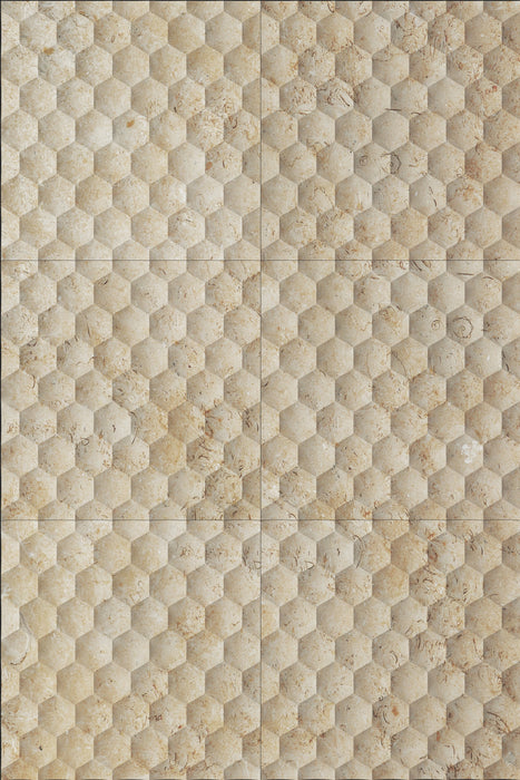 Seabed Limestone Field Dimensional Carved Stone HEXAGON Wall Tile - Livfloors Collection