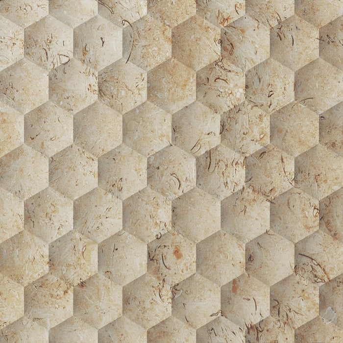 Seabed Limestone Field Dimensional Carved Stone HEXAGON Wall Tile - Livfloors Collection