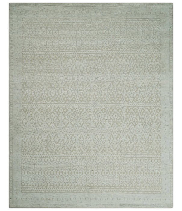 Shabby Chic 8x10 Hand Knotted Woolen Modern Contemporary Beige and Ivory Tribal Area Rug | TRI53742