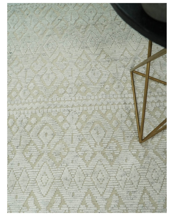 Shabby Chic 8x10 Hand Knotted Woolen Modern Contemporary Beige and Ivory Tribal Area Rug | TRI53742