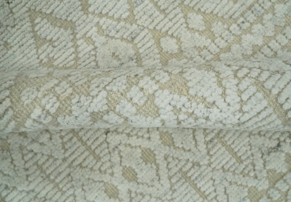 Shabby Chic 8x10 Hand Knotted Woolen Modern Contemporary Beige and Ivory Tribal Area Rug | TRI53742