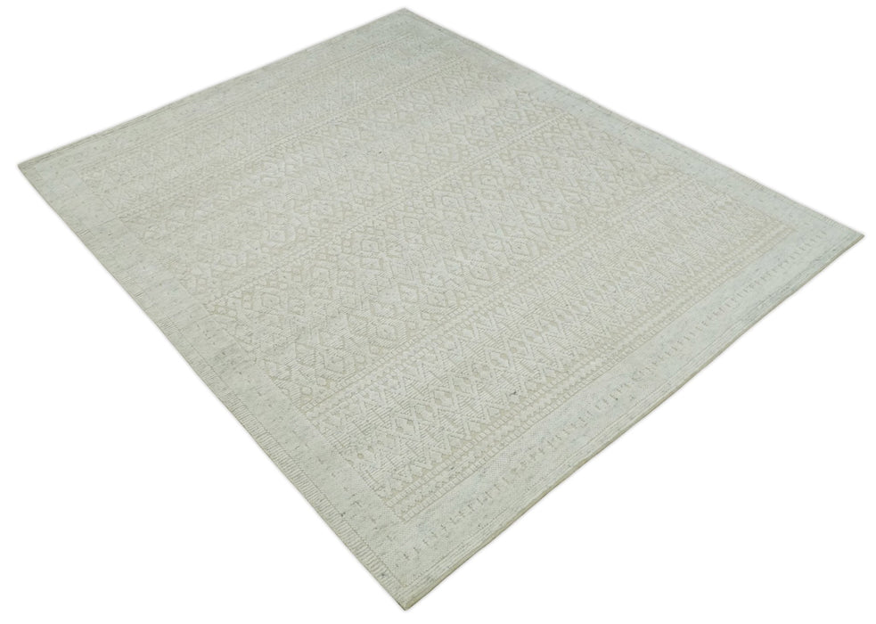 Shabby Chic 8x10 Hand Knotted Woolen Modern Contemporary Beige and Ivory Tribal Area Rug | TRI53742