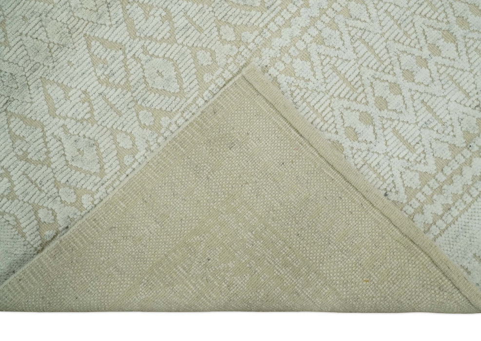 Shabby Chic 8x10 Hand Knotted Woolen Modern Contemporary Beige and Ivory Tribal Area Rug | TRI53742